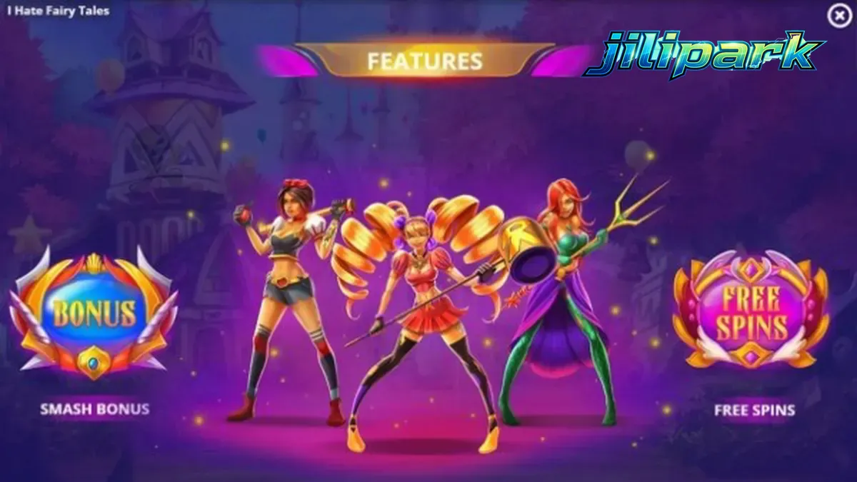 Isang madilim at sarkastikong disenyo ng slot game na I Hate Fairytales na nagpapakita ng mga kakaibang karakter.